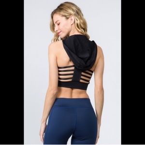 NWT! Black Strappy Sports Bra w/ Attached Hood